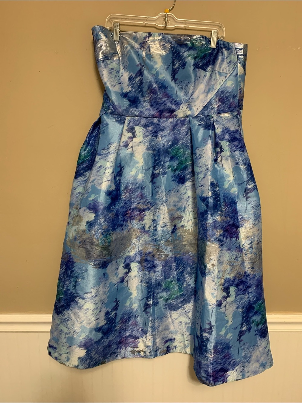 Monique Lhuillier Women’s WODELE Strapless SZ 16 Blues Metallic Formal Dress
